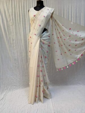Pure Tussar beautiful Small Floral Buta Embroidery Saree With running Blouse